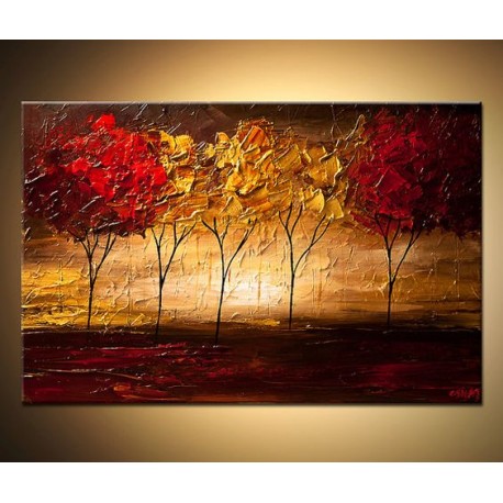 تابلو نقاشی رنگ روغن درختان پاییزی